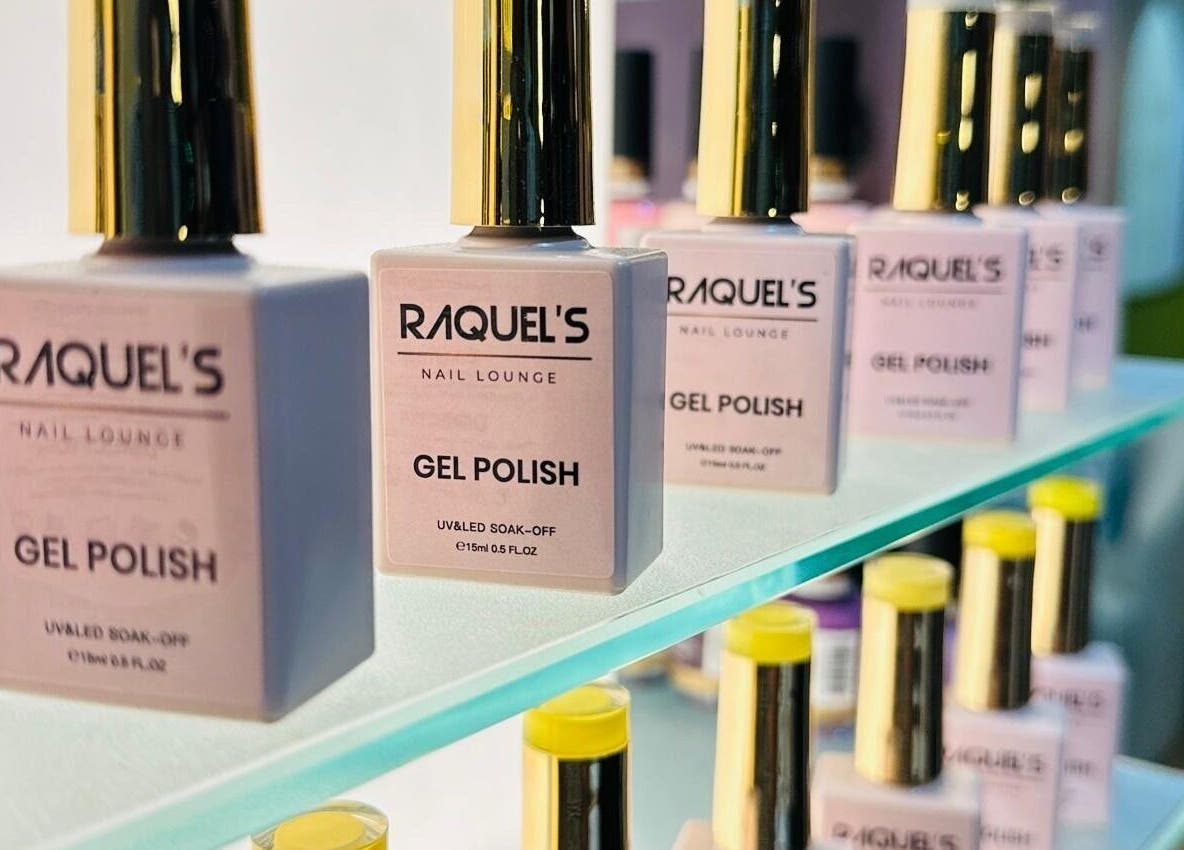 Gel polish bottles on shelf at Raquel's Wennappuwa, North Western Province, LK.