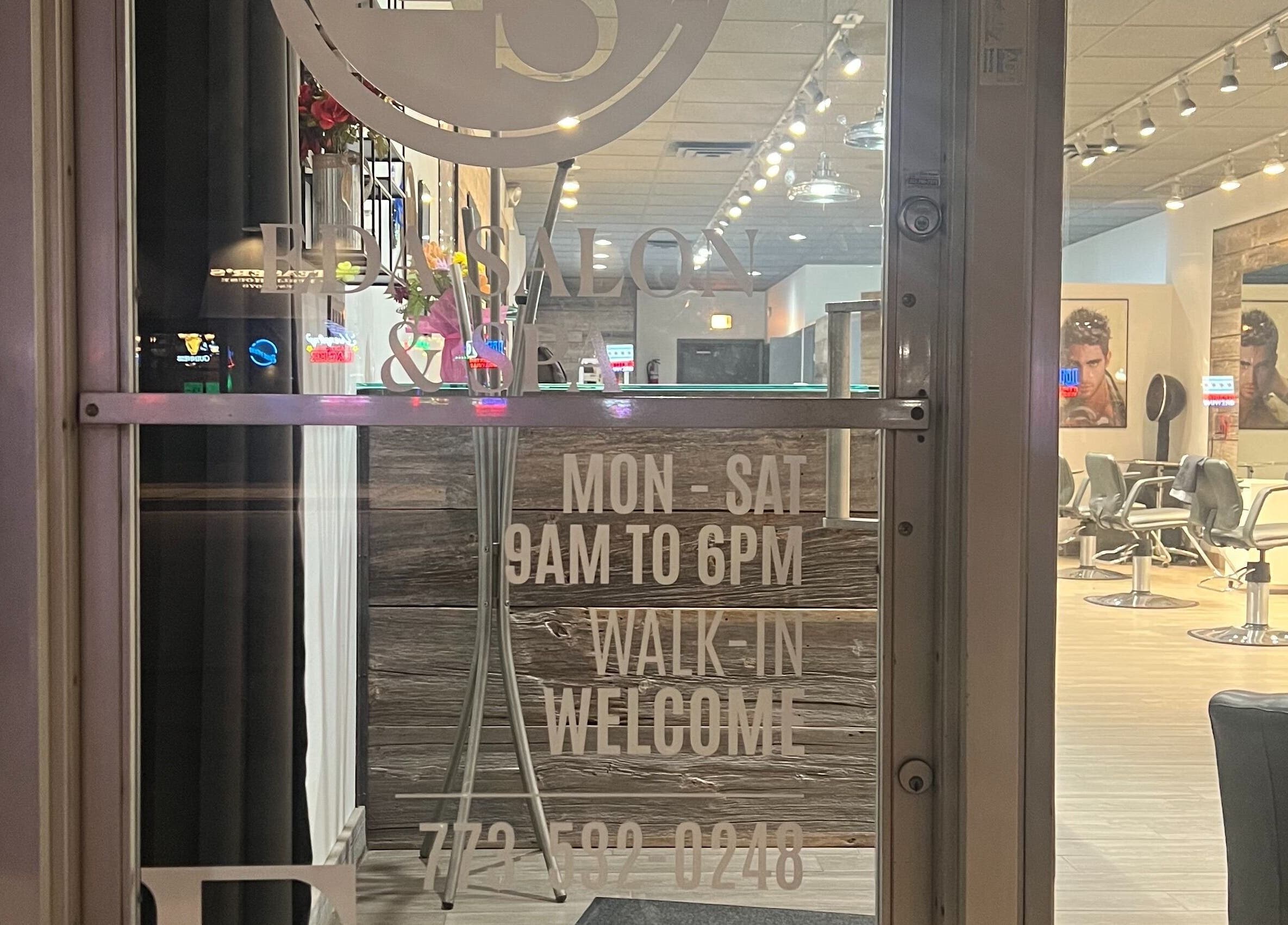 Eda Salon&Spa entrance in Chicago, Illinois, US, showcasing modern interior and welcoming signage.