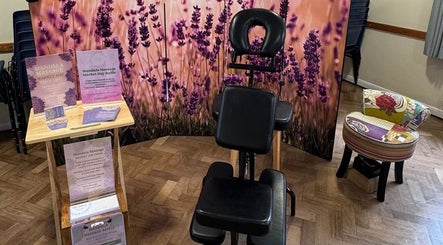 Mandala Massage setup with lavender theme in Berkhamsted, England, GB.