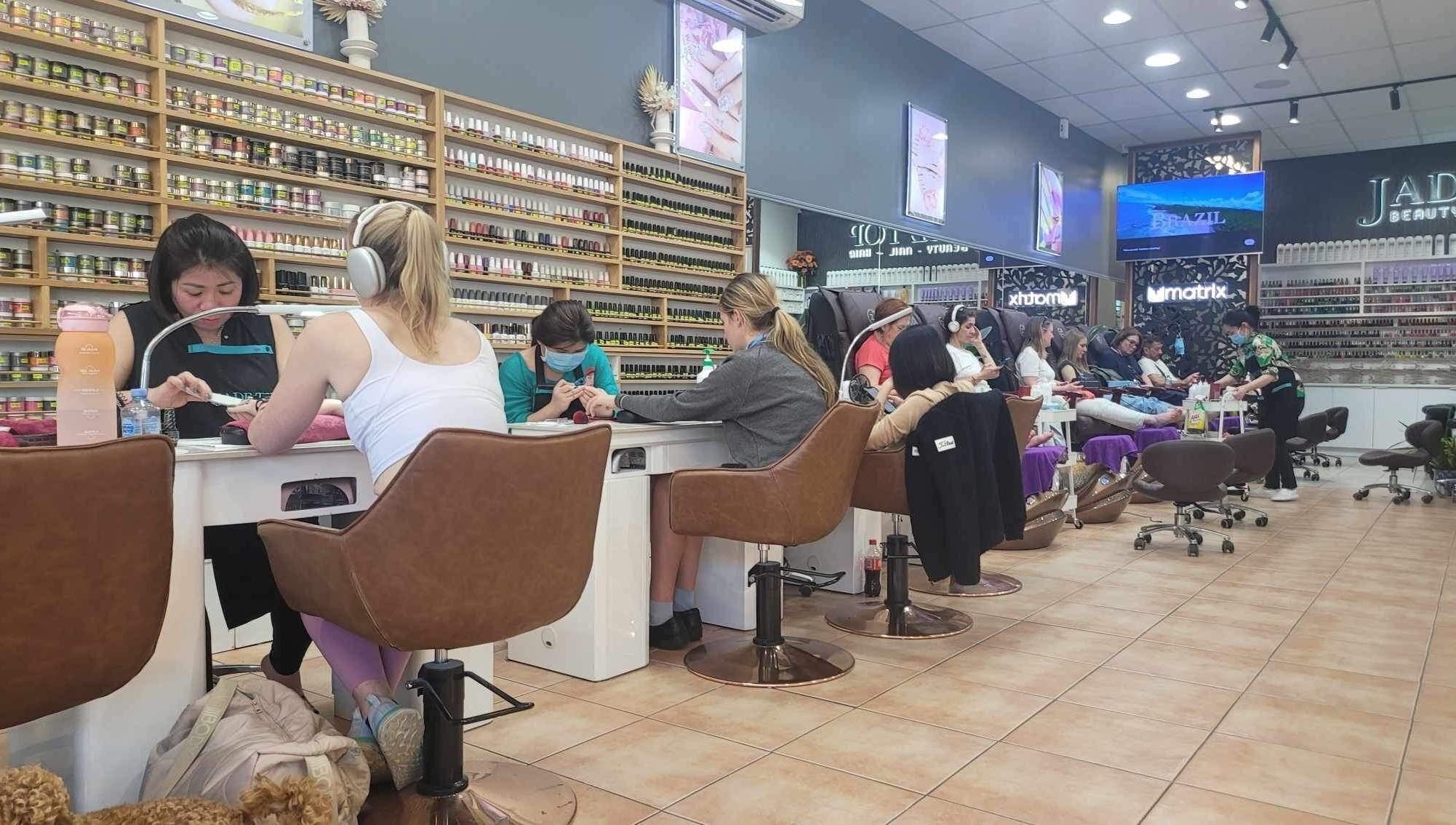 Clients enjoying nail services at Jade Top Nails Hair Beauty Salon, Melbourne, Victoria, AU.