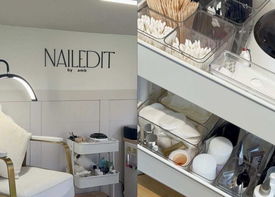 Ambnailedit nail care setup in Cross Houses, England, GB, featuring a stylish manicure chair and organized supplies.
