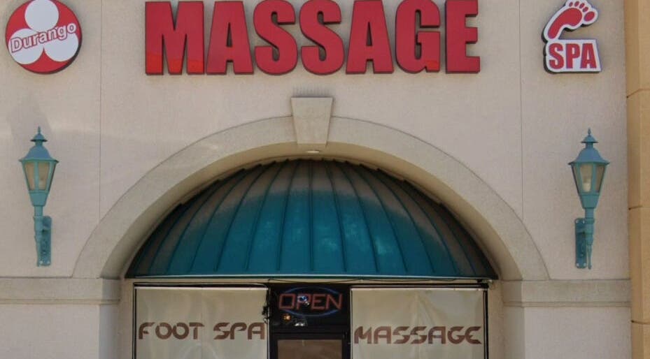 Entrance of Durango Massage in Las Vegas, Nevada, US showcasing inviting spa ambiance.
