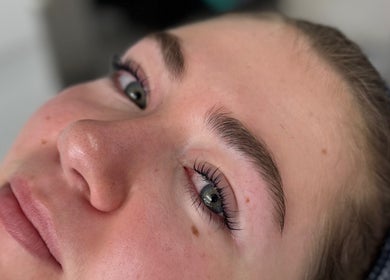 Close-up of beautifully groomed brows and lashes at A.BrowsnLashes, Kerikeri, Northland, NZ.