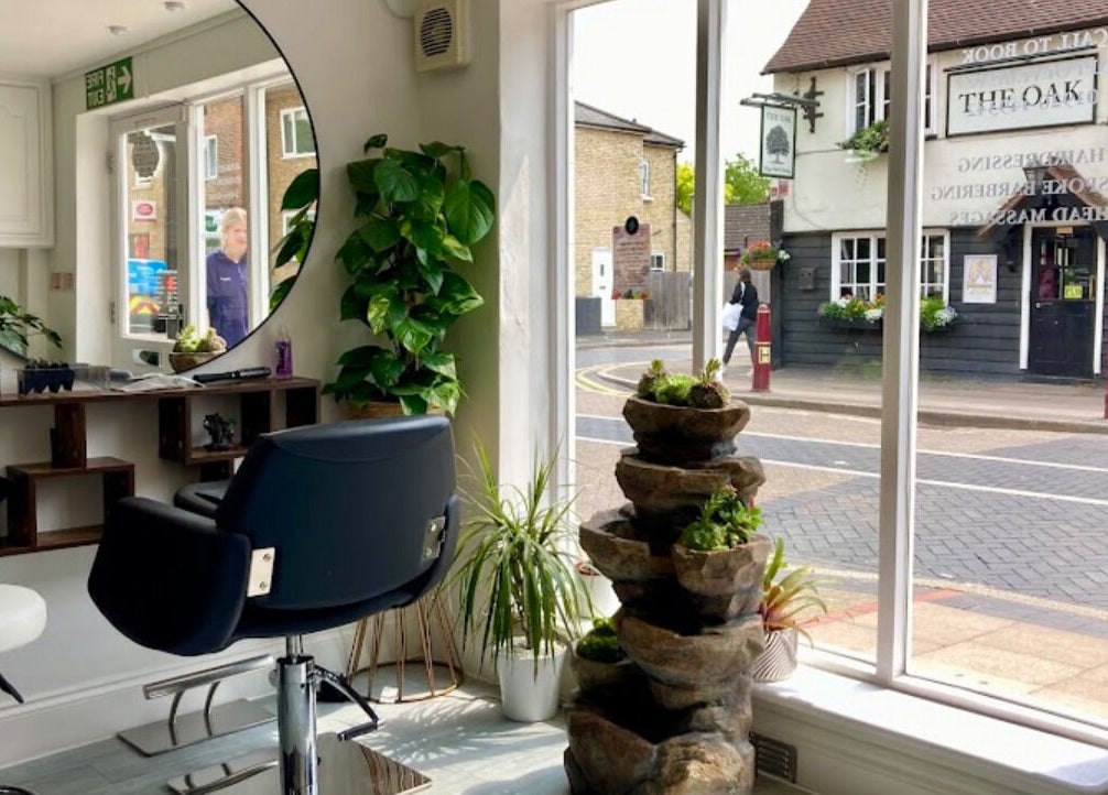 Stylish salon interior at House of L.A @ Jays escape, Stanstead Abbotts, England, GB, featuring chic decor.
