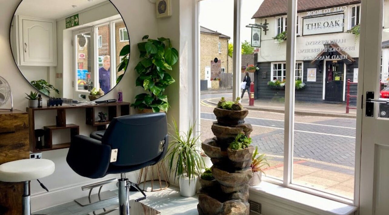 Stylish salon interior at House of L.A @ Jays escape, Stanstead Abbotts, England, GB, featuring chic decor.