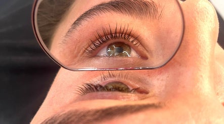 Close-up of styled eyelashes in a mirror at Dream Aesthetics, Chelmsford, England, GB.