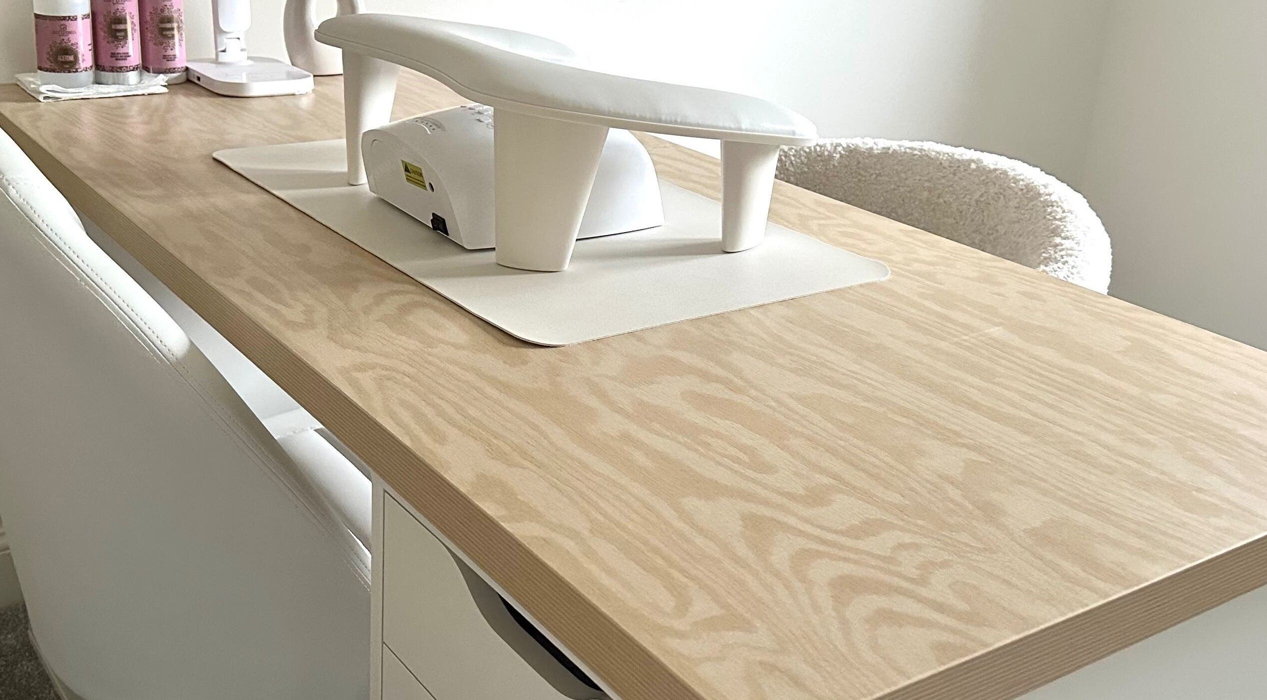 Elegant nail station at Nails By Ness, Cove, Aberdeen, Scotland, GB, featuring a stylish manicure setup.