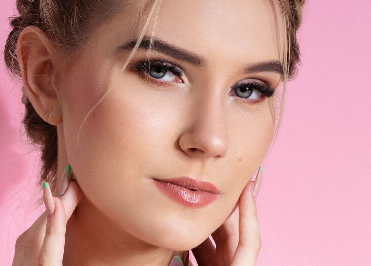 Close-up of woman with flawless makeup at Posh Deluxe, Mount Pleasant, Western Australia, AU.