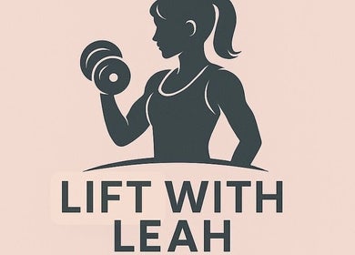 Silhouette of a woman lifting dumbbells, logo for Lift With Leah in Birmingham, England, GB.
