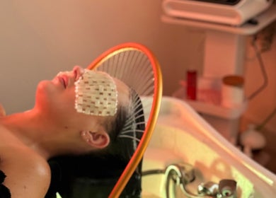 Client receiving light therapy at Beaute Lounge MediSpa, Merthyr Tydfil, Wales, GB.