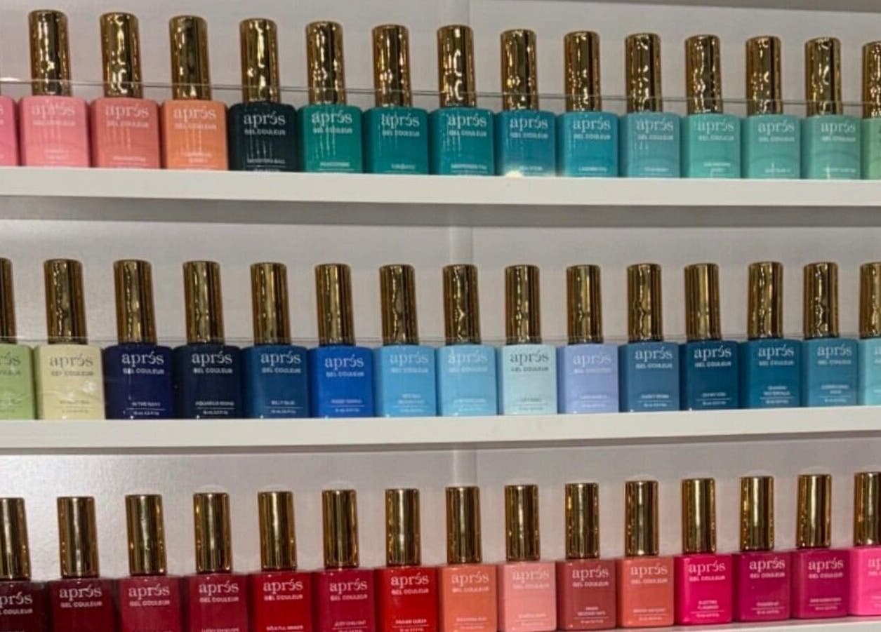 Colorful nail polish display at LinSlayed; Happy Nails Spa in Bolivar, Missouri, US.