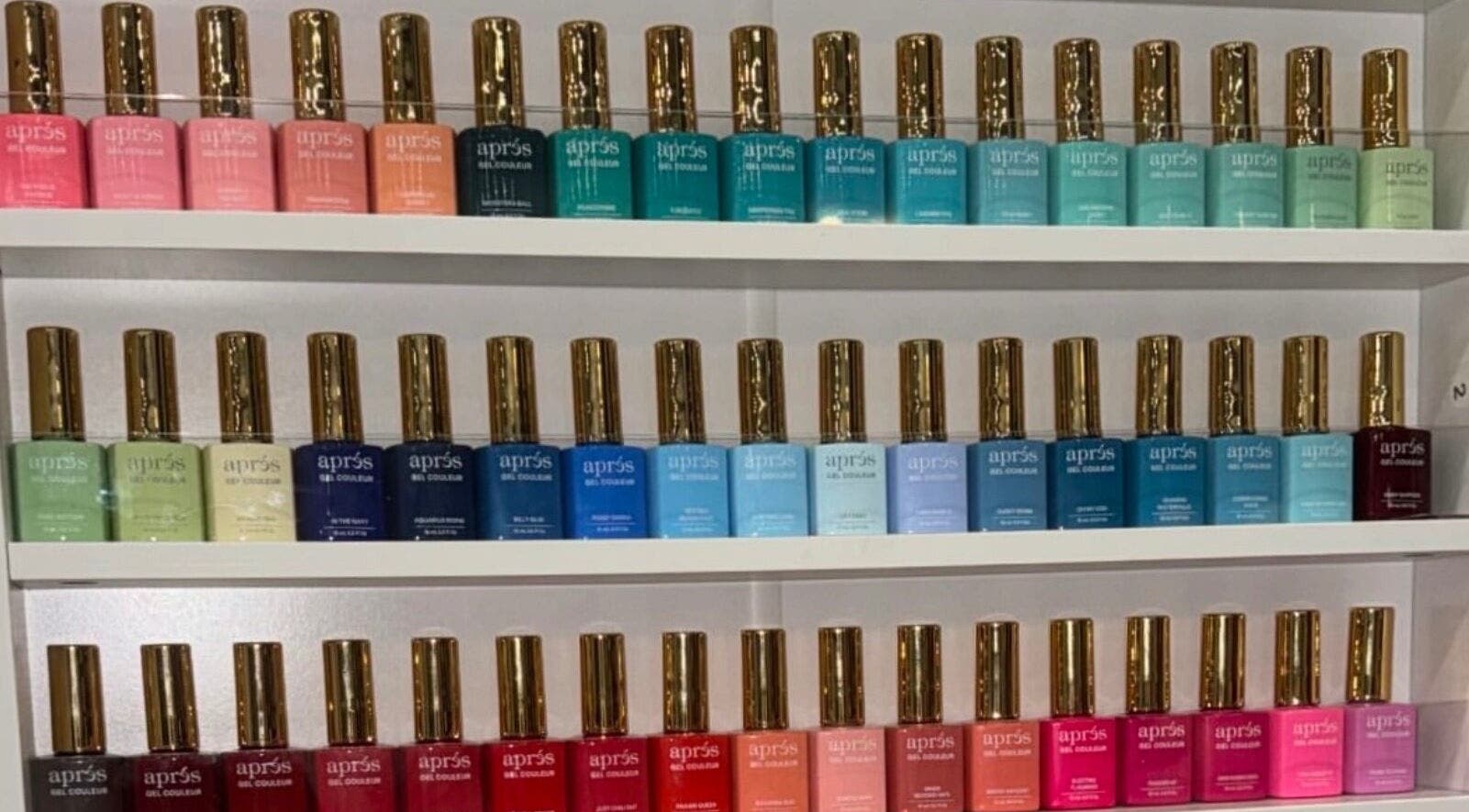 Colorful nail polish display at LinSlayed; Happy Nails Spa in Bolivar, Missouri, US.