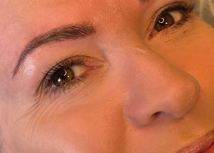 Close-up of enhanced brows at Atelier Beauty and Permanent Make-Up, Newcastle, New South Wales, AU.