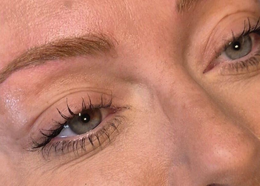 Close-up of perfect eyebrows treated at Atelier Beauty and Permanent Make-Up, Newcastle, New South Wales, AU.