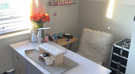 Cozy and elegant nail station at Nails By Khloe, Barton Seagrave, England, GB with bright decor.
