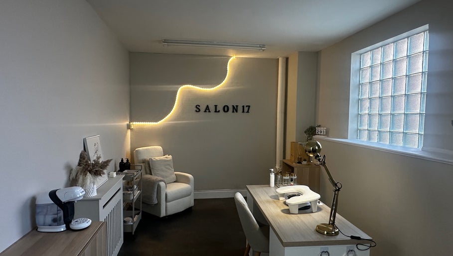 Relaxing interior of Salon 17, Tamworth, England, GB with stylish decor and comfortable seating.