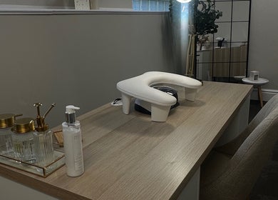 Luxury nail station at Salon 17, Tamworth, England, GB featuring elegant decor and premium products.