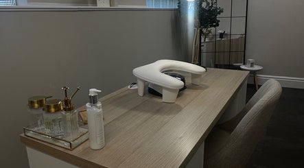 Luxury nail station at Salon 17, Tamworth, England, GB featuring elegant decor and premium products.