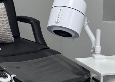 Cozy manicure station at Julia Batalova Russian manicure, New York, New York, US, with modern equipment.