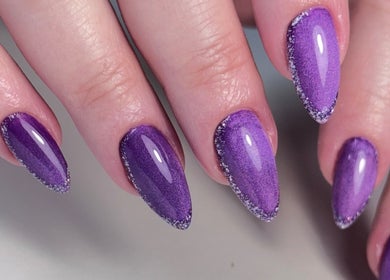 Stunning Russian manicure with purple polish by Julia Batalova in New York, New York, US.