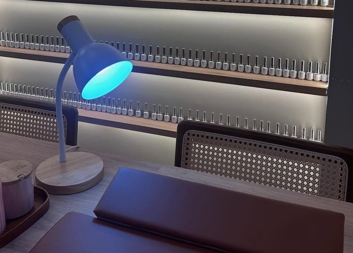 SugaNails KL manicure station featuring treatment items, Ampang, Selangor, MY.