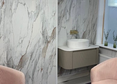 Luxury marble vanity area at Clinic 103, Harpenden, England, GB with modern decor.