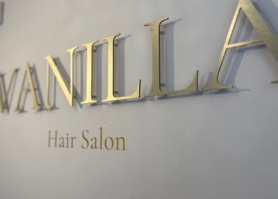 Golden sign of Vanilla Hair Salon at IsabelleRose.Hair in Ipswich, England, GB.