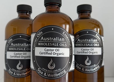 Organic castor oil bottles at Body Therapy Studio, Melbourne, Victoria, AU.
