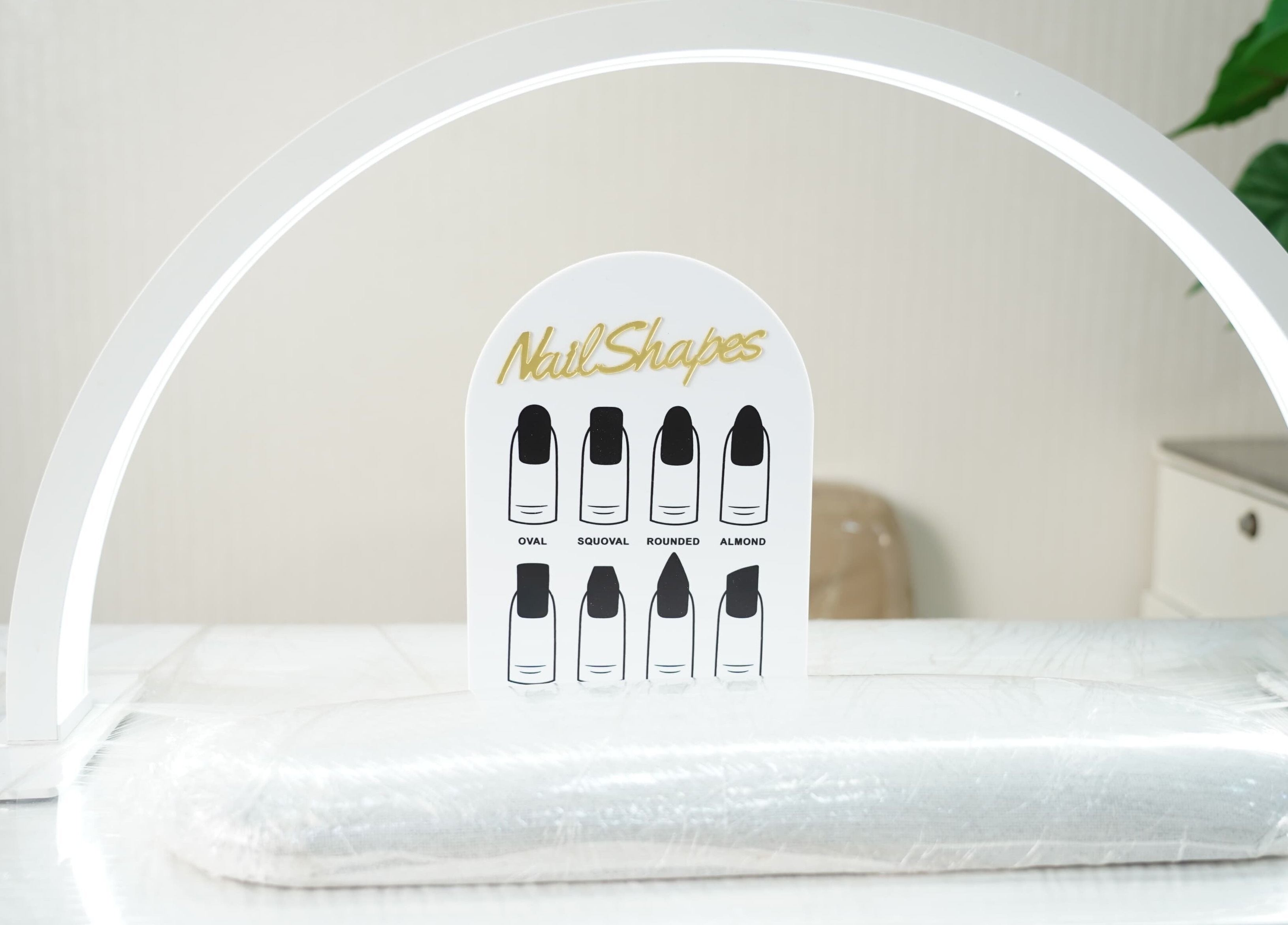 Nail shape display at Maid Hassan Beauty Center, Tarut, Eastern Province, SA, showcasing style options.