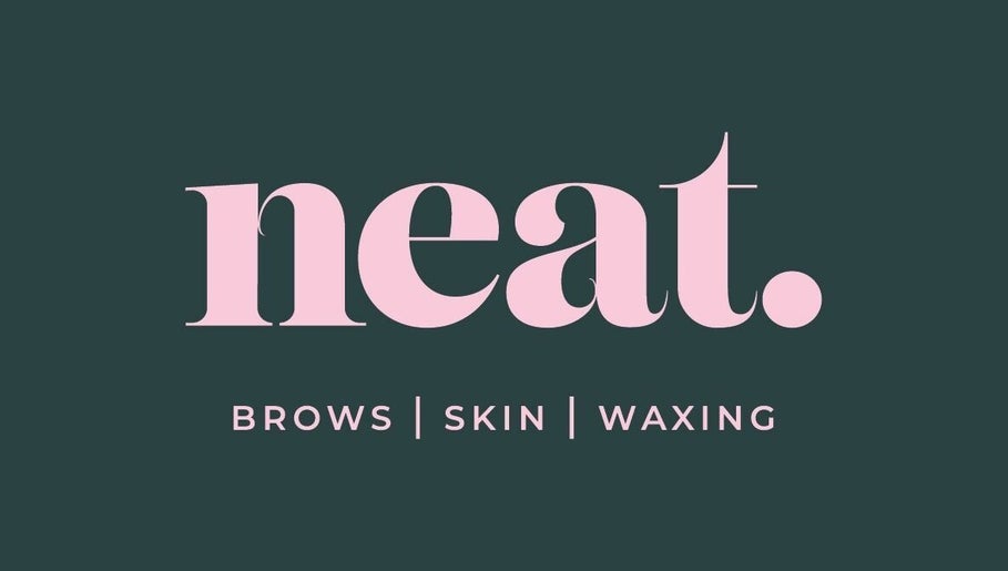 Neat.beauty logo in pink on dark background, showcasing brows, skin, waxing services in Dublin, IE.