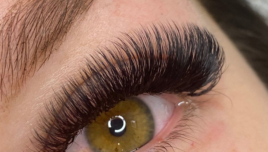 Close-up of voluminous eyelash extensions at Head Turner, Shrewsbury, England, GB.
