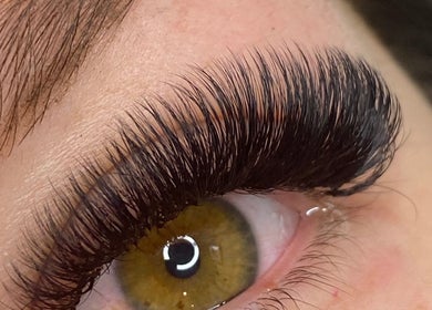 Close-up of voluminous eyelash extensions at Head Turner, Shrewsbury, England, GB.