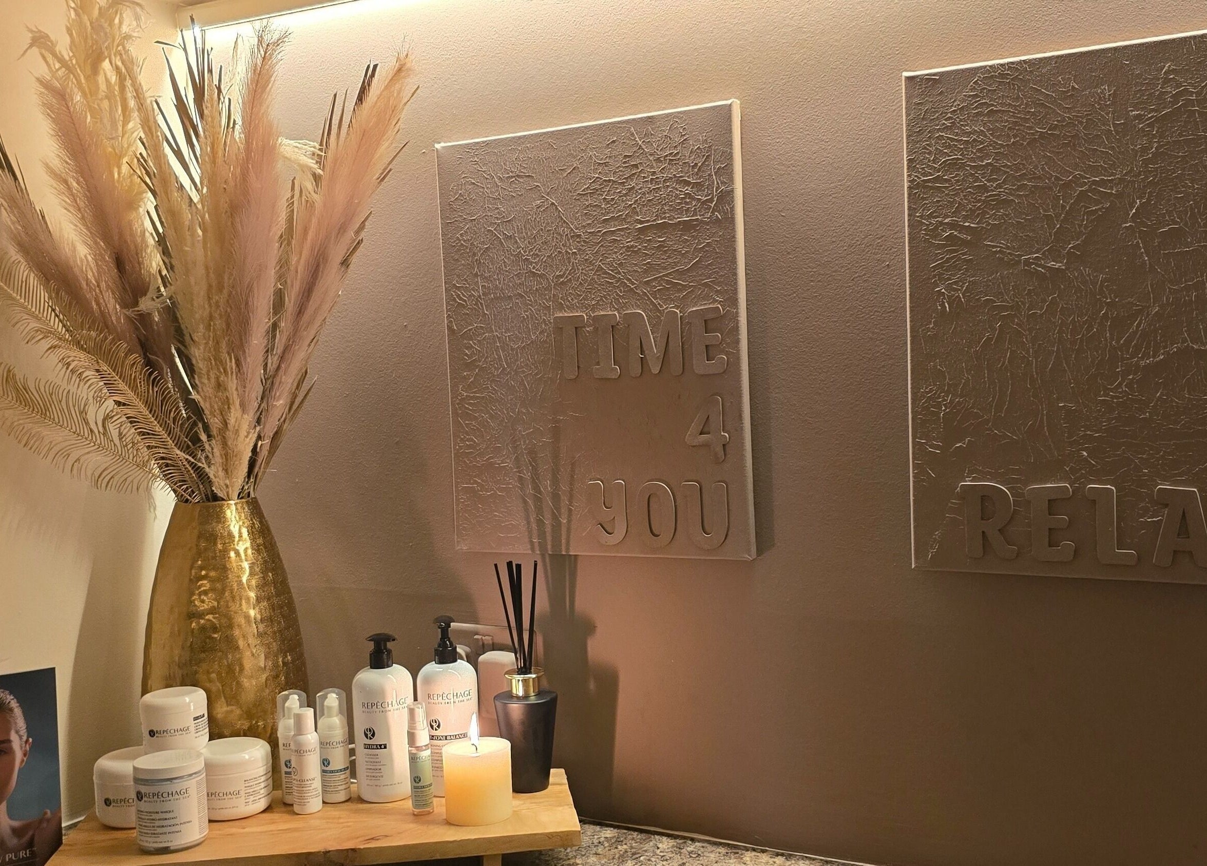 Serene beauty product display at AK Laser Beauty & Brows, Accrington, England, GB for relaxation and pampering.