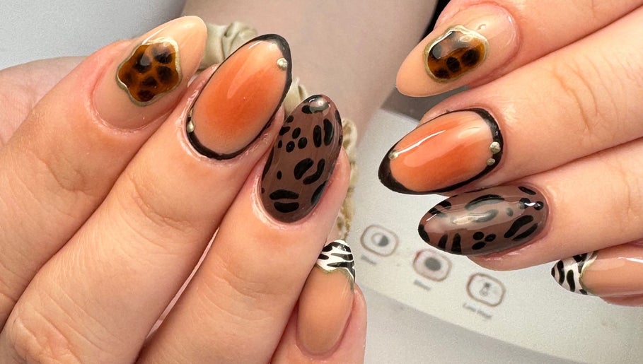 Chic animal print nail design at All Things Beauty, Flitwick, England, GB.