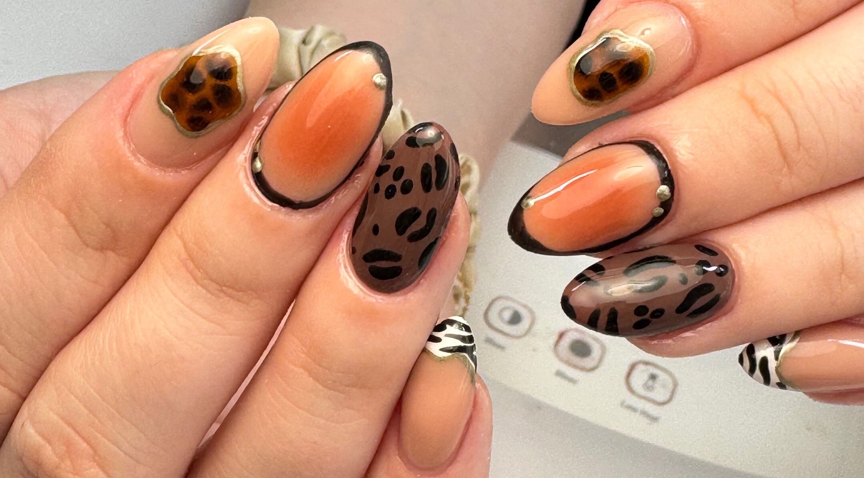 Chic animal print nail design at All Things Beauty, Flitwick, England, GB.