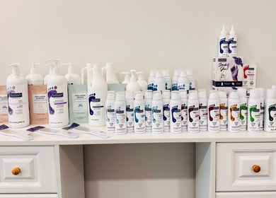 A wide range of skincare products beautifully displayed at Sparadise in Calgary, Alberta, CA.