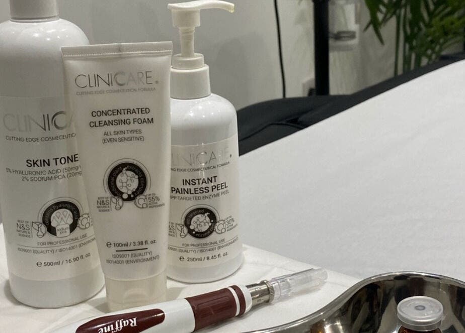 Beauty products on display at The Quartz Clinic in Hucknall, England, GB showcasing skincare excellence.