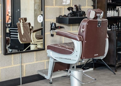 Stylish barber chair at Curfew Grooming Hackney Wick, London, England, GB.