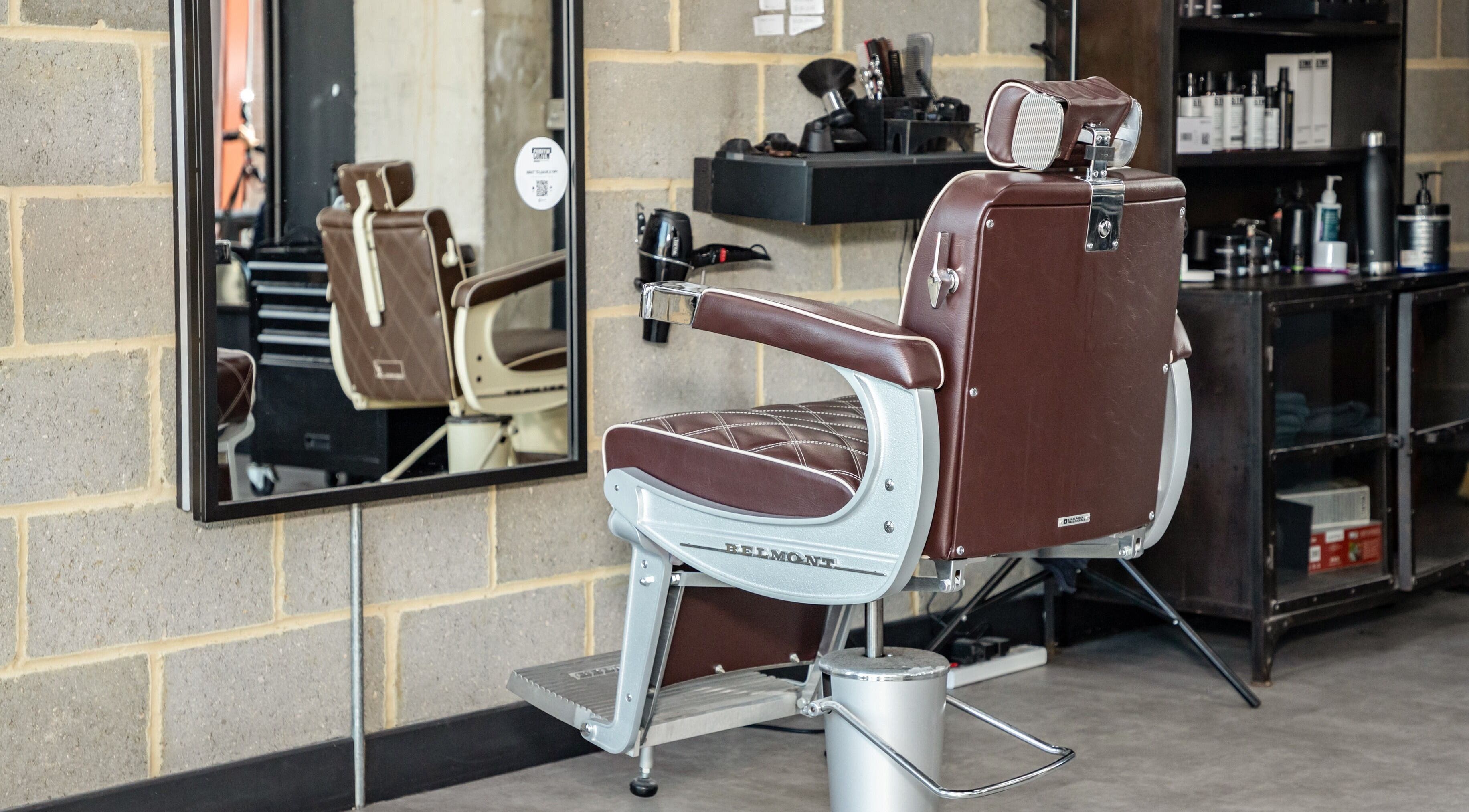 Stylish barber chair at Curfew Grooming Hackney Wick, London, England, GB.