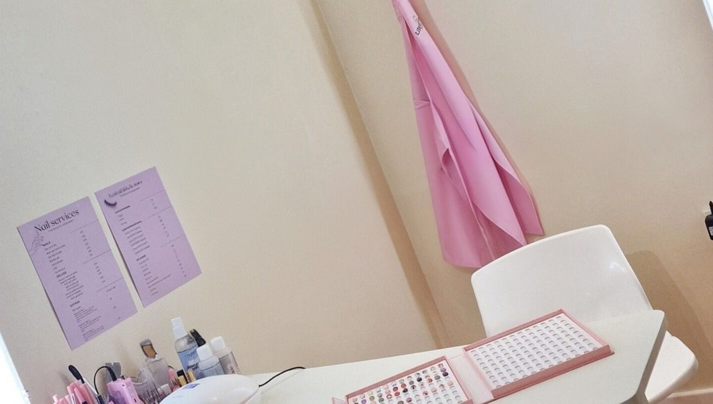 Nail service area at The Beauty Hideaway in Ludlow, England, GB, showcasing organized tools and decor.