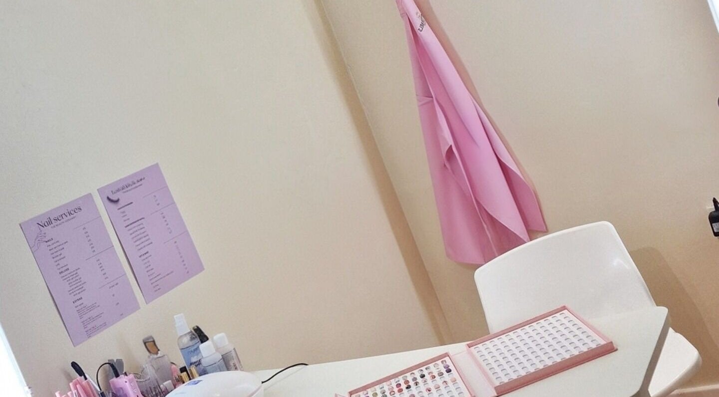 Nail service area at The Beauty Hideaway in Ludlow, England, GB, showcasing organized tools and decor.