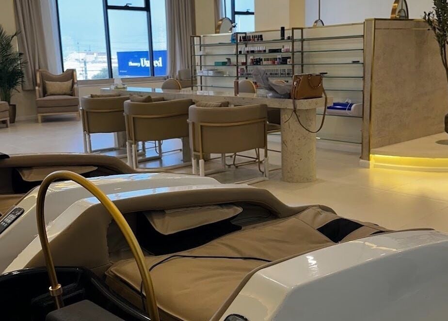 Luxurious interior of Hermosa Beauty Salon, Dhahran, Eastern Province, SA showcasing elegant salon equipment.