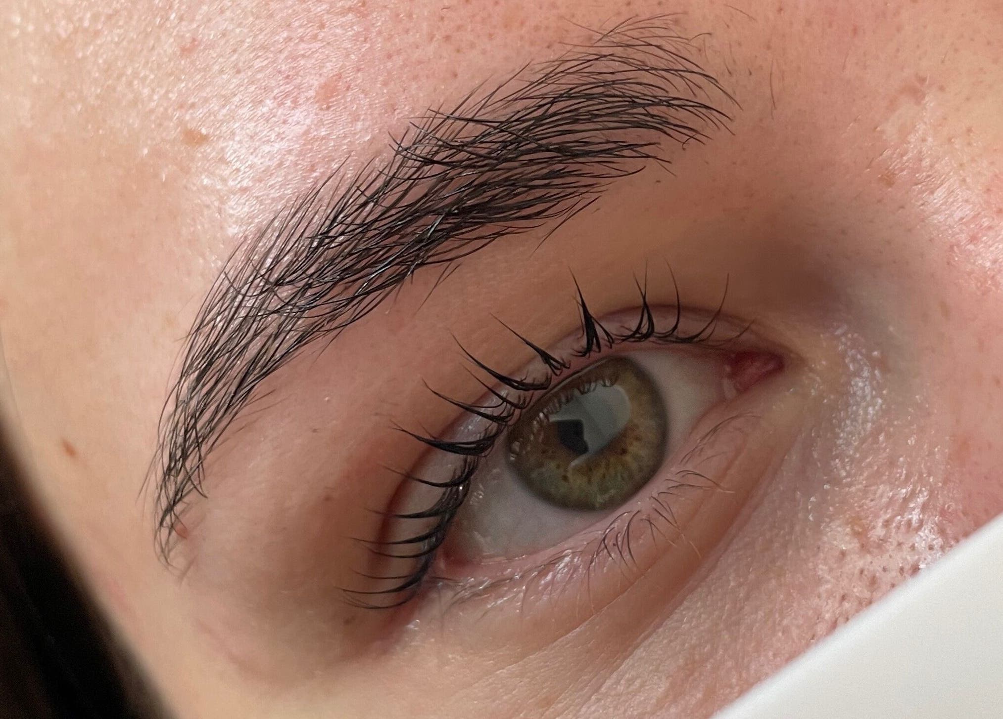 Close-up of perfectly groomed eyebrows at CLB the salon, Winterbourne, England, GB.