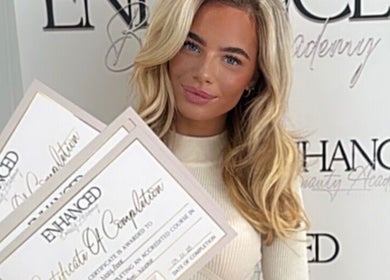 Person proudly holding certificates at Dolled By Molls, Chislehurst, England, GB, showcasing expertise.