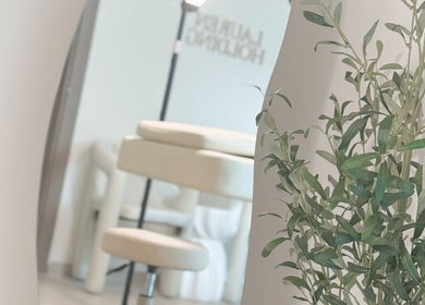 Calm and elegant interior of Lauren Brows and Beauty, Dubai, Dubai, AE, featuring a plant and beauty chair.