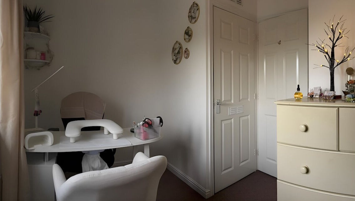 Cozy nail station at The Nail Room, Witchford, England, GB with elegant decor and inviting ambiance.