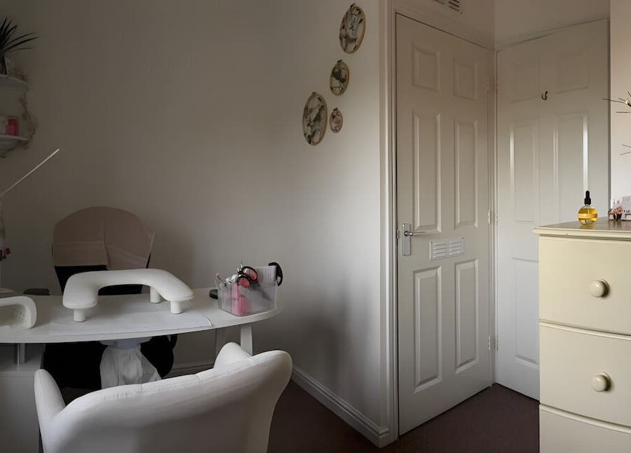 Cozy nail station at The Nail Room, Witchford, England, GB with elegant decor and inviting ambiance.