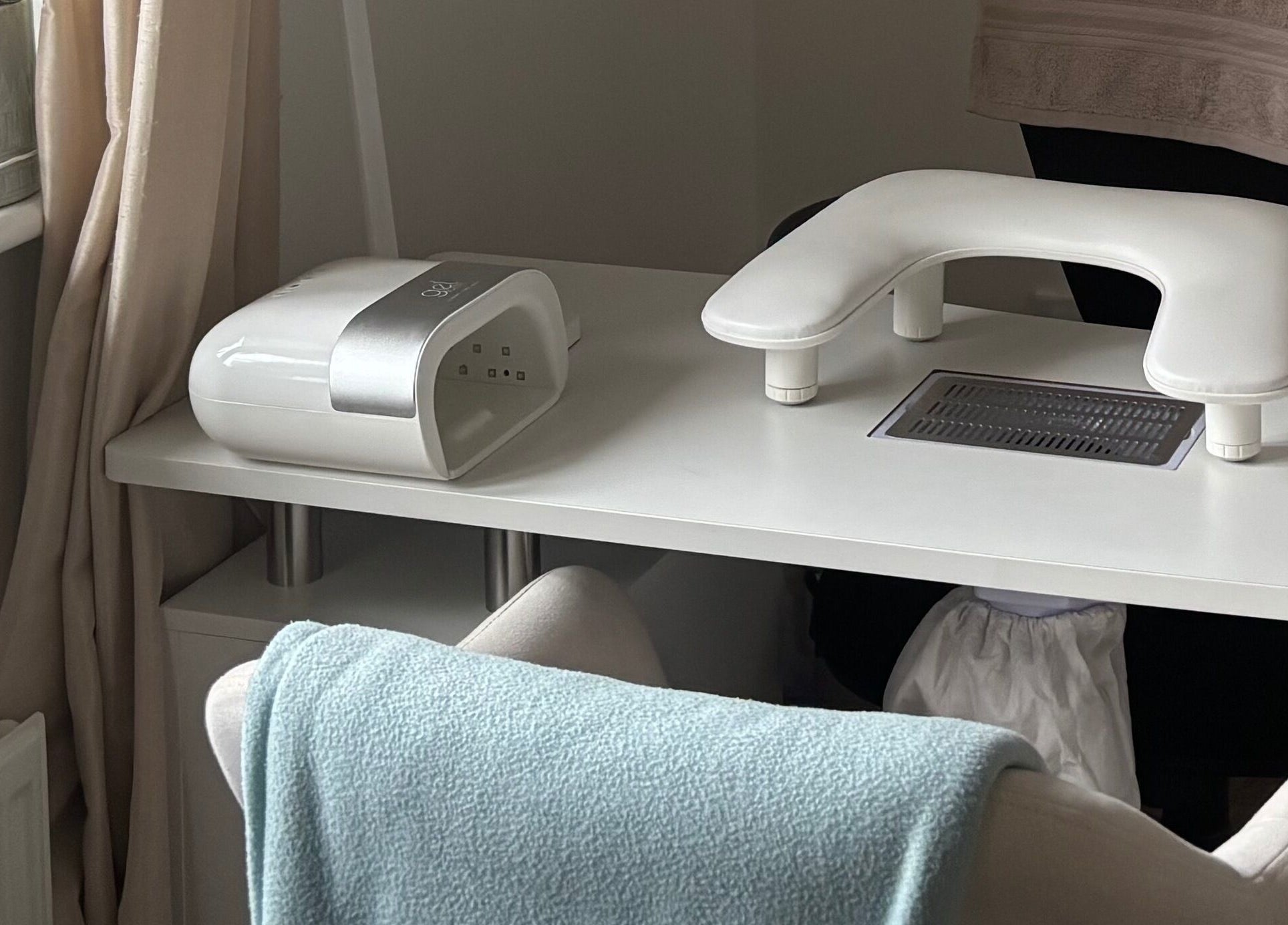 Modern nail station at The Nail Room, Witchford, England, GB offering a stylish and relaxing manicure experience.