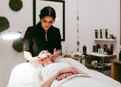 Relaxing facial treatment at Venue Salon in Lakeland, Florida, US, showcasing serene spa atmosphere and expert care.