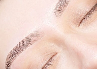 Close-up of expertly shaped brows at Glowing Beauty, Christchurch, Canterbury Region, NZ.